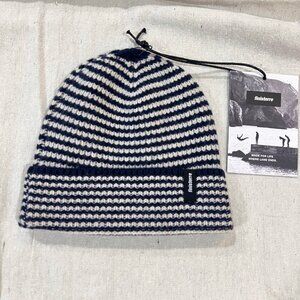 Finisterre Sedge Thin Stripe Wool Beanie in Navy/Oatmeal NWT